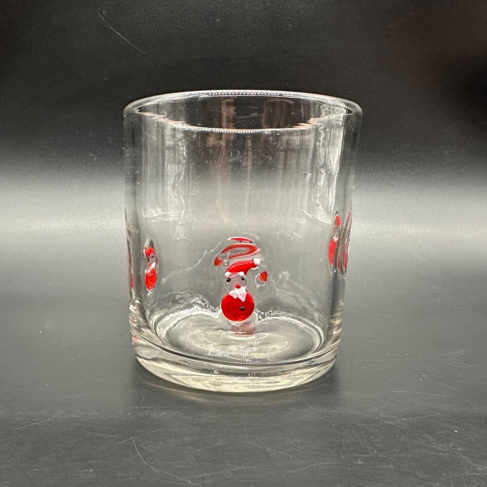 Christmas Tumbler Blown Fused Glass Santa Claus Kitschy Red White Clear